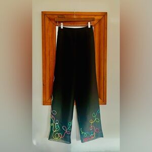 1990s/y2k Vintage Silk Cropped Pants with Colorful Embroidery